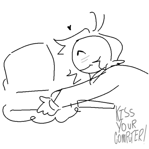 A Black And White Drawing Of A Cat With The Words Kiss Your Computer Written Below It GIF