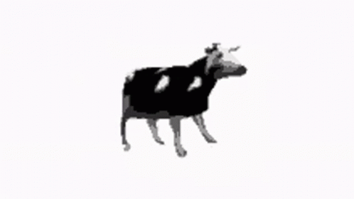 A Black And White Drawing Of A Cow Standing On Its Hind Legs On A White Background . GIF