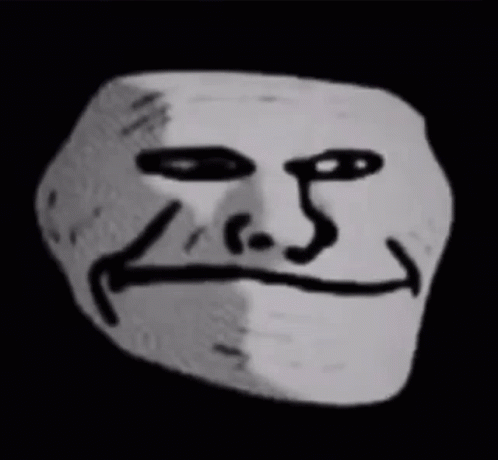 A Black And White Drawing Of A Creepy Troll Face With A Beard . GIF