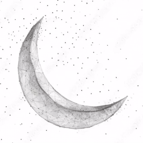 A Black And White Drawing Of A Crescent Moon With Stars GIF