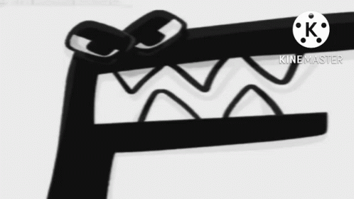 A Black And White Drawing Of A Crocodile With Sharp Teeth And A K Logo In The Corner GIF