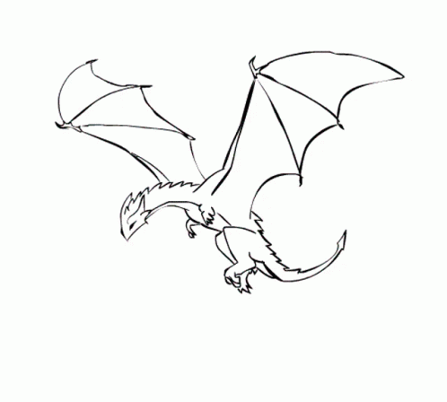 A Black And White Drawing Of A Dragon Flying GIF