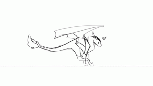 A Black And White Drawing Of A Dragon With Horns And Wings GIF