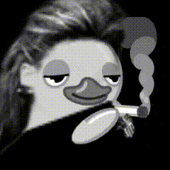 A Black And White Drawing Of A Duck With A Mustache Smoking A Cigarette GIF
