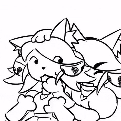 A Black And White Drawing Of A Fox And A Girl . GIF