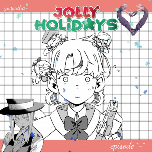 A Black And White Drawing Of A Girl And The Words Jolly Holidays GIF