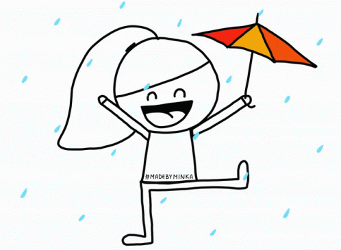 A Black And White Drawing Of A Girl Holding An Umbrella With The Hashtag #Madebyminka GIF