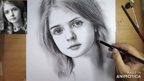 A Black And White Drawing Of A Girl Is Made In Animotica GIF
