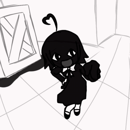 a black and white drawing of a girl pointing