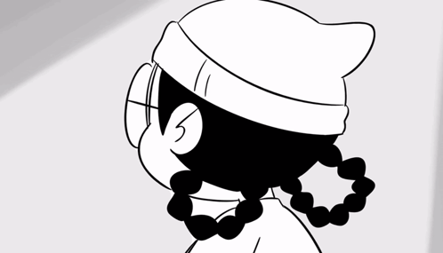 A Black And White Drawing Of A Girl Wearing A Hat And Earrings GIF