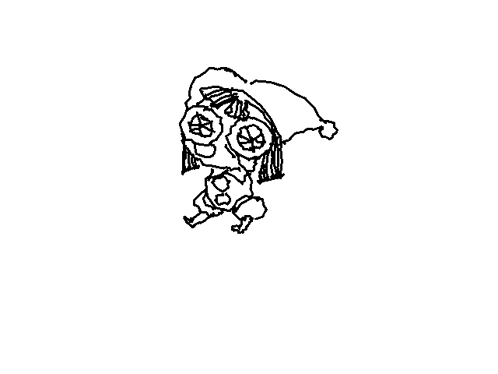A Black And White Drawing Of A Girl Wearing Sunglasses And A Santa Hat . GIF