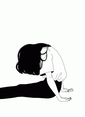 A Black And White Drawing Of A Girl With A Flower Growing Out Of Her Head . GIF