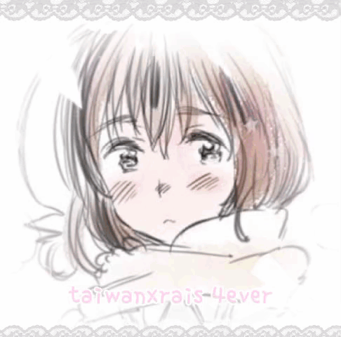 A Black And White Drawing Of A Girl With A Flower In Her Hair GIF