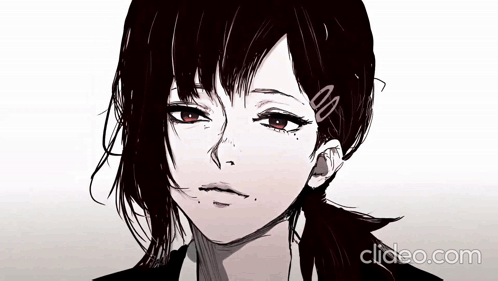 A Black And White Drawing Of A Girl With A Hair Clip In Her Hair GIF