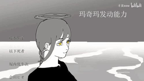 A Black And White Drawing Of A Girl With A Halo On Her Head In Chinese GIF