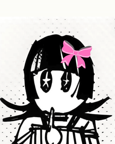 A Black And White Drawing Of A Girl With A Pink Bow GIF