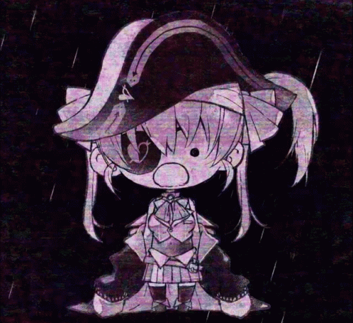 A Black And White Drawing Of A Girl With A Pirate Hat On GIF