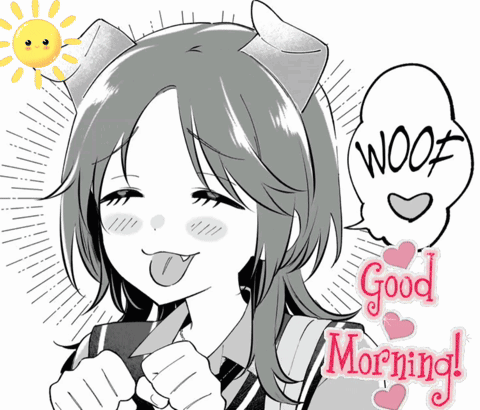 A Black And White Drawing Of A Girl With A Speech Bubble That Says Woof GIF