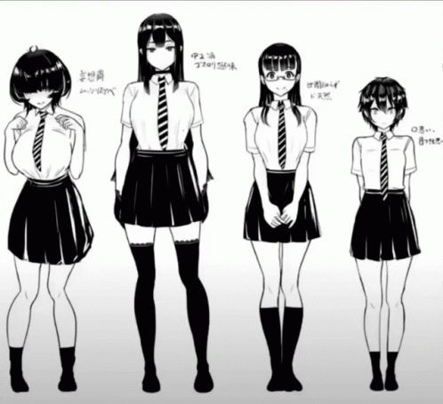 A Black And White Drawing Of A Girl With A Striped Shirt And Tie GIF