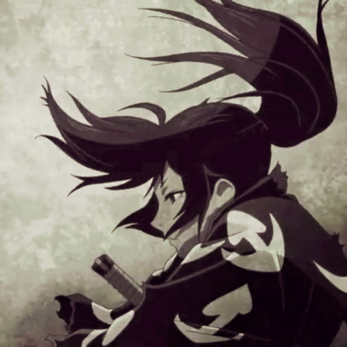 A Black And White Drawing Of A Girl With A Sword GIF