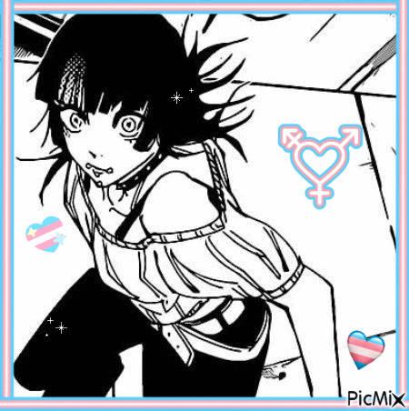 A Black And White Drawing Of A Girl With A Transgender Symbol And A Heart . GIF