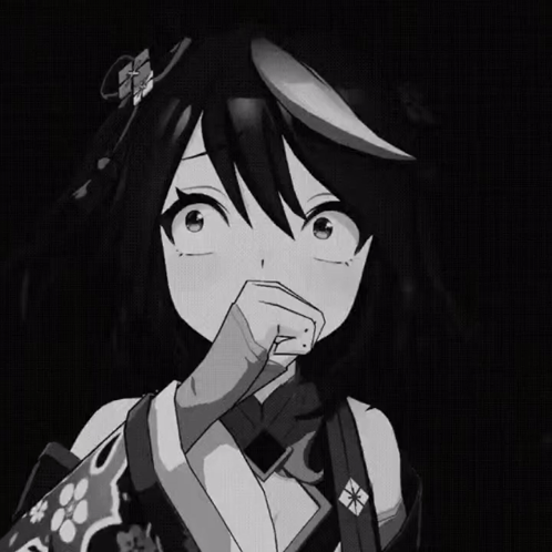 A Black And White Drawing Of A Girl With Her Hand On Her Mouth GIF