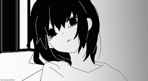 A Black And White Drawing Of A Girl With Tears Coming Out Of Her Eyes GIF
