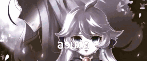 A Black And White Drawing Of A Girl With The Word Asuca Written On The Bottom GIF