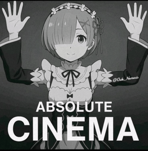 A Black And White Drawing Of A Girl With The Words Absolute Cinema Behind Her GIF