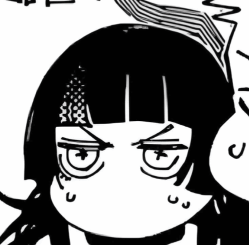 A Black And White Drawing Of A Girl With The Words ' Hahaha Oh N Good Shut Up ' Written On It GIF