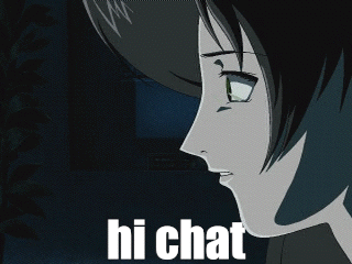 A Black And White Drawing Of A Girl With The Words Hi Chat On The Bottom GIF