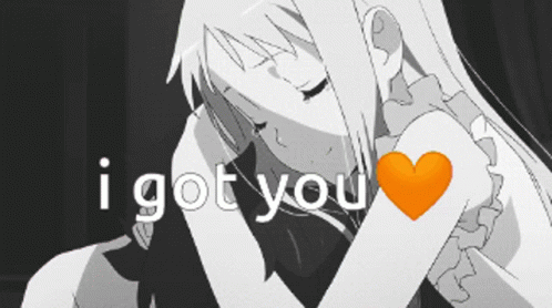 A Black And White Drawing Of A Girl With The Words I Got You Behind Her GIF