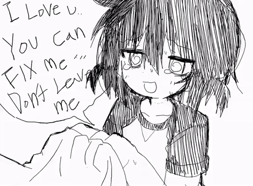 A Black And White Drawing Of A Girl With The Words `` I Love U '' Written On It GIF
