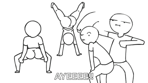 A Black And White Drawing Of A Group Of People Doing A Handstand And A Woman Doing A Handstand . GIF