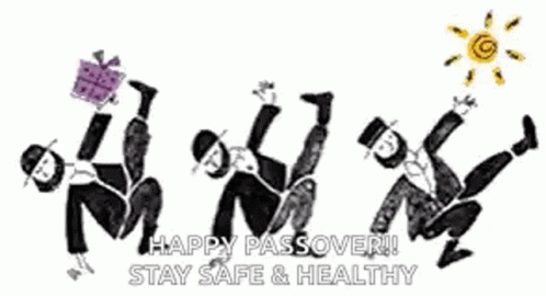 A Black And White Drawing Of A Group Of People Doing A Handstand With The Words `` Happy Passover ! '' GIF