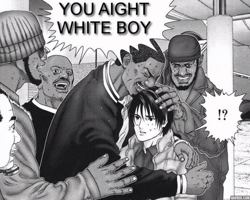 A Black And White Drawing Of A Group Of People With The Words You Aight White Boy Above Them GIF