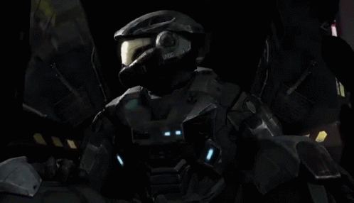 A Black And White Drawing Of A Halo Soldier In A Dark Room GIF
