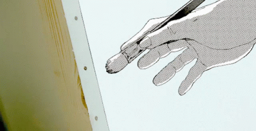 A Black And White Drawing Of A Hand Holding A Paint Brush GIF