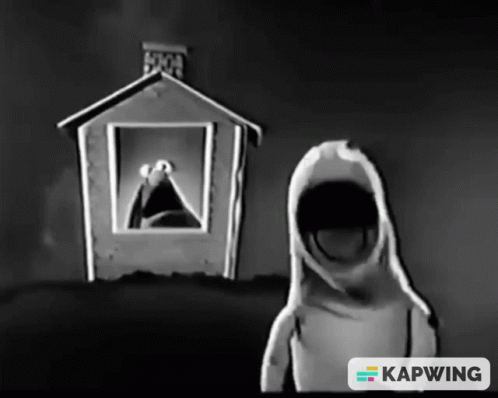 A Black And White Drawing Of A House And A Ghost With Kapwing Written On The Bottom GIF