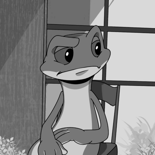 a black and white drawing of a lizard looking out of a window