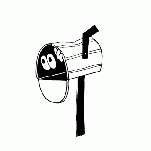 A Black And White Drawing Of A Mailbox With A Smiley Face On It GIF