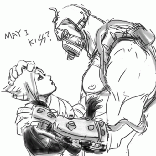 A Black And White Drawing Of A Man And A Girl With The Words May I Kiss Written On The Bottom GIF