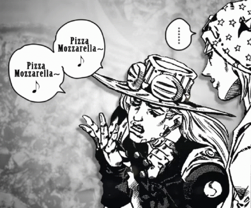 A Black And White Drawing Of A Man And A Woman Talking About Pizza Mozzarella GIF