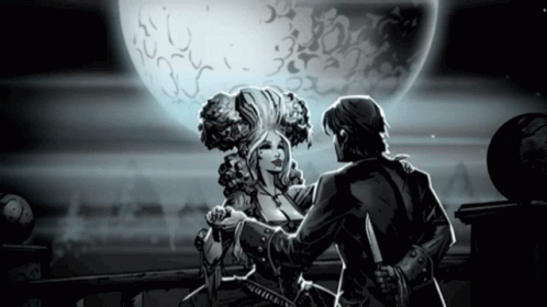 A Black And White Drawing Of A Man And A Woman GIF