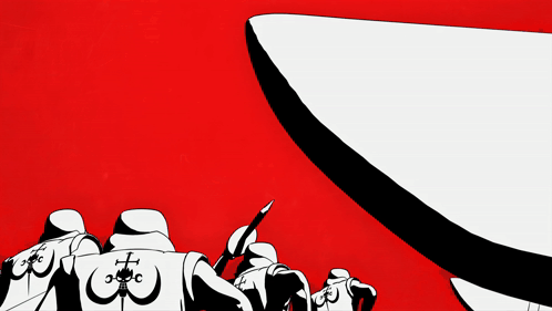 A Black And White Drawing Of A Man Holding A Sword On A Red Background GIF