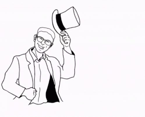 A Black And White Drawing Of A Man Holding A Top Hat With The Words I Will Stop Drinking GIF
