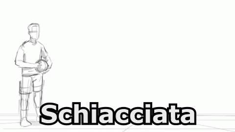 A Black And White Drawing Of A Man Holding A Volleyball With The Word Schiacciata In The Background . GIF