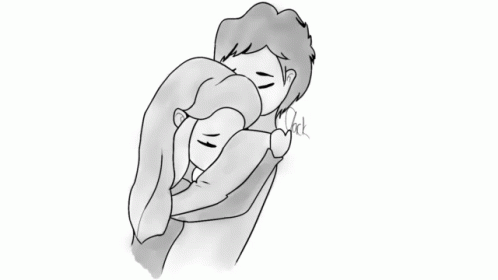 A Black And White Drawing Of A Man Hugging A Woman GIF