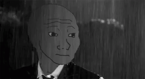 A Black And White Drawing Of A Man In A Suit And Tie Looking Out A Window In The Rain . GIF