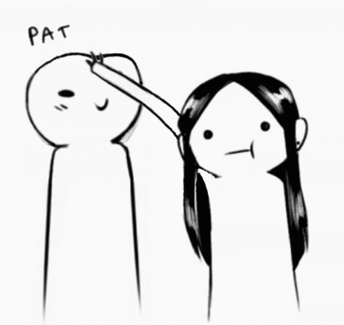 A Black And White Drawing Of A Man Pointing At A Woman 'S Face With The Word Pat Written On It . GIF